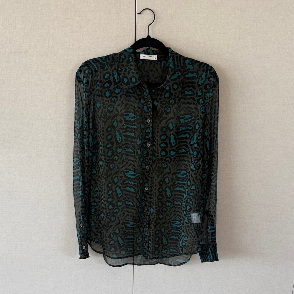 Equipment Black and Teal Sheer Blouse